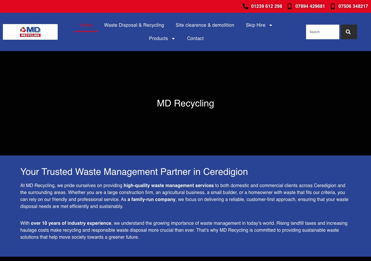MD Recycling website by Storm Development